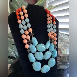 Statement Beaded Necklace | Red Blue Orange Pink Grey